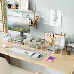 Simple Trending Glass Dual Monitor Stand, Adjustable Length/Height, Clear - Image 6