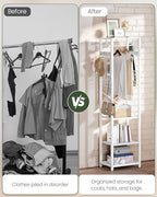 CHOEZON Coat Rack with Shelves, Freestanding Hall Tree, Coat Tree with 16 Hooks and Hanging Rail, Industrial Clothes Stand for Entryway, Hallway, Bedroom, White TYM18WB - Image 7