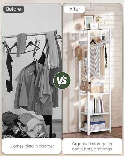 CHOEZON Coat Rack with Shelves, Freestanding Hall Tree, Coat Tree with 16 Hooks and Hanging Rail, Industrial Clothes Stand for Entryway, Hallway, Bedroom, White TYM18WB - Image 7