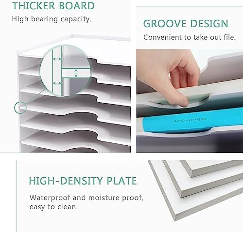 SONGWAY File Organizer for Desk - 9 Tier Wide Document Holder, Letter Mail Tray Storage Rack, File Sorter Organizer, Paper Storage Holder, Desktop Organizer for Home Office School, White - Image 4