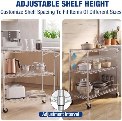 WORKPRO 40" 3-Tier Utility Cart, 330 LBS Capacity, Adjustable Shelves - Image 4