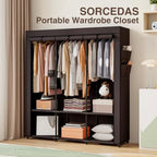 SORCEDAS Portable Closet Wardrobe with Hanging Rods Shelves Clothes Storage - Image 2
