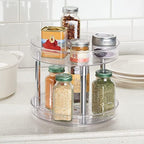 mDesign 2-Tier Lazy Susan Turntable for Kitchen Cabinets, Shelf, Table, Countertop, 9" Multi Level Rotating Organizer Carousel, Storage Turntable Organizer, Ligne Collection, 2 Pack, Clear/Chrome - Image 3