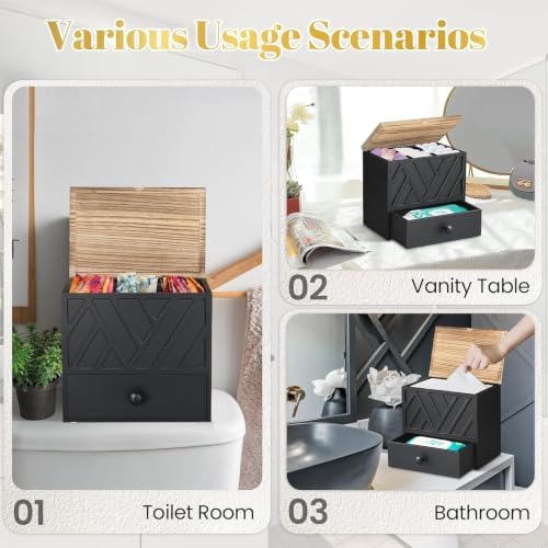 Tampon Holder for Bathroom Decor, Feminine Product Organizer with Lid and Drawer, Shark Week Tampon Storage, Wood Pad and Tampon Organizer for Toilet Organizer, Bathroom Accessories Box for Girl Stuff - Image 7