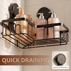 Moforoco Corner Shower Caddy Suction Cup, No Drilling Stainless Steel Shower Shelves, Portable/Movable Large Suction Cup Shower Organizer with Hooks Bathroom Storage Rack(Black) - Image 6