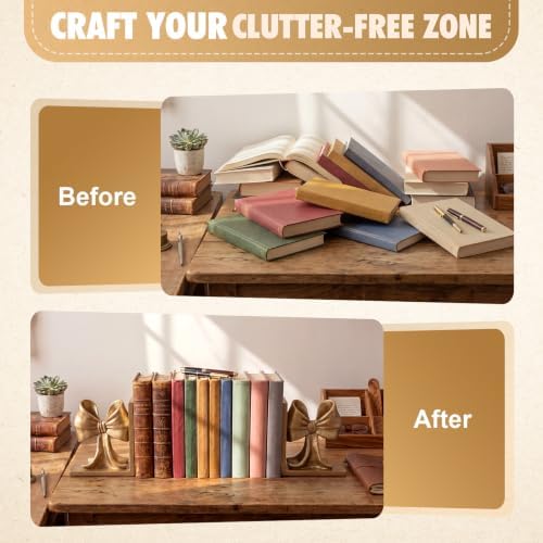 Epakh 2 Pcs Gold Bow Book Ends Decorative Bookends - Image 5