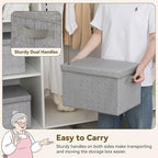 GRANNY SAYS Fabric Boxes with Lids, Storage Bins with Handles, Shelf Bins for Organizing, Extra Large Storage Boxes for Linens Clothes, Decorative Storage Containers, Gray, 3-Pack - Image 4