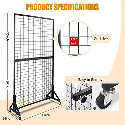 NectaCol 2 Packs 3'x 6' Two-Double Gridwall Panel Display Racks with Sturdy T-Base, Black Grid Wall Panels Display Stand, Display Rack Craft Show, Art Display Stand - Image 3