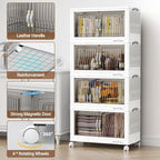 BROVIEW 180Qt Stackable Storage Bins with Lid, Extra Large Closet Organizer Collapsible Drawer Boxes with Wheels, Folding Plastic Cabinet Containers for Home Kitchen Room Organization, 3Pack White - Image 3