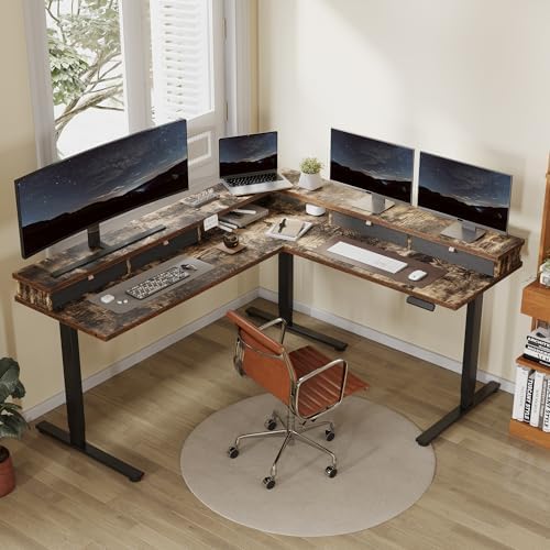 FLEXISPOT Reversible L-Shaped Corner Standing Desk with Monitor Shelf - Image 2