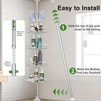 Corner Shower Caddy Tension Pole 4 Tier Adjustable Stainless Steel Shower Shelf for Inside Shower Bathtub Shampoo,Standing Bathroom Organizer Shelves with 26 to 120 inch Height - Image 6