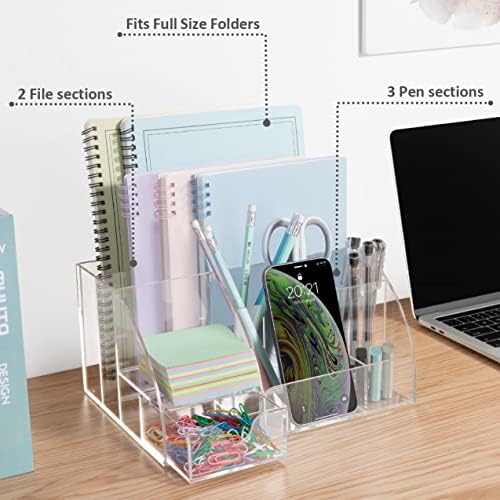 My Space Organizers Clear Acrylic Desk Oganizer, 9 Compartments, Office Supplies and Desk Accessories Organizer, Home Decor Desktop Organizer (Clear) - Image 2
