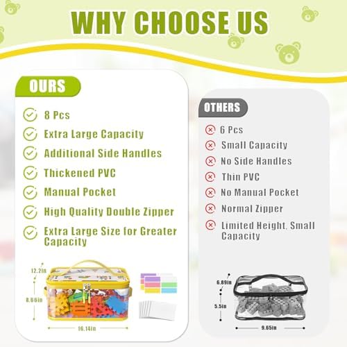 8 Pcs Large Clear Toy Storage Bags with Labels, Handles, Zippers XXL - Image 2