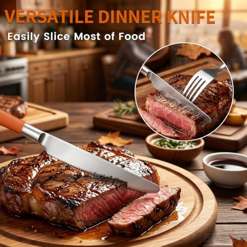 Orange Silverware Set with Expandable Drawer Organizer for 6-24 Piece Stainless Steel Flatware Set with Spoons, Forks, Knives, Heavy Duty Mirror Polished for Home/Kitchen/Restaurant (Orange-Silver) - Image 4
