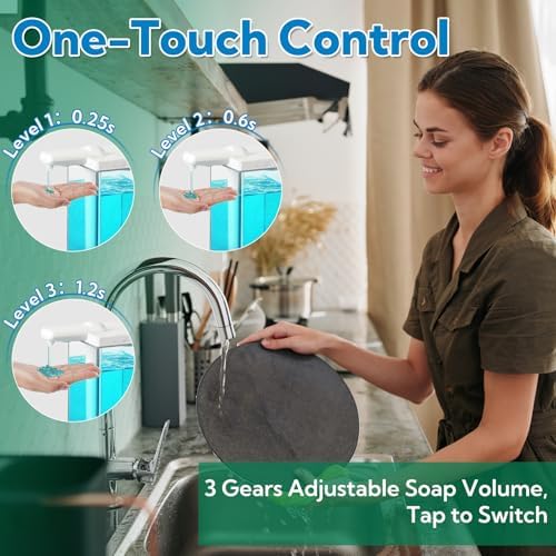 2 Pack Automatic Soap Dispenser Touchless, 16.5oz Rechargeable Liquid Hand Soap Dispenser for Kitchen Sink, Bathroom, Laundry Detergent Dispenser with 3 Adjustable Levels, Non-Slip Base - Image 3