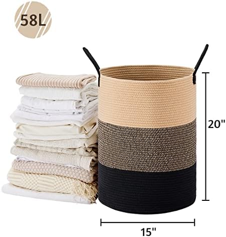 VIPOSCO 58L Tall Woven Laundry Basket Hamper, Brown Black - Image 5