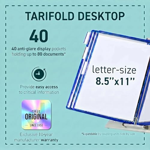 Tarifold Desktop Reference Display System, 40 Pockets, Expandable, Blue - Image 2