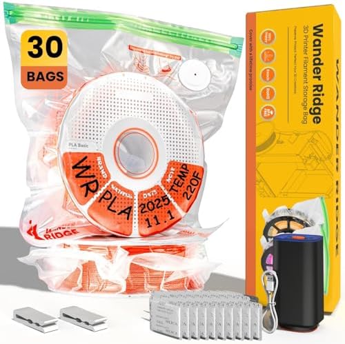 3D Printer Filament Storage Bags Vacuum Kit, 30 Vacuum Bags (13x15 in) with Auto Pump, 30 Desiccants & 2 Clips, Airtight Filament Storage for PLA ABS TPU, Dustproof Moisture Resistant by Unknown