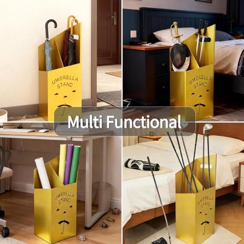 9.84" D x 7.87" W x 23.62" H Detachable Base Umbrella Stand - Elegant Raindrop Design, Water Collection Tray, Gold/Black Finish, Durable Home & Office Organizer - Image 3