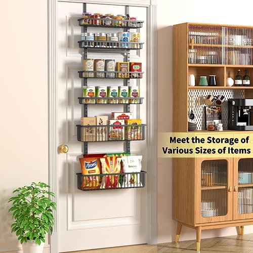 Moforoco 6-Tier Over The Door Pantry Organizer, Pantry Organization and Storage, Black Hanging Basket Wall Spice Rack Seasoning Shelves, Home & Kitchen Laundry Room Bathroom Essentials accessories - Image 2