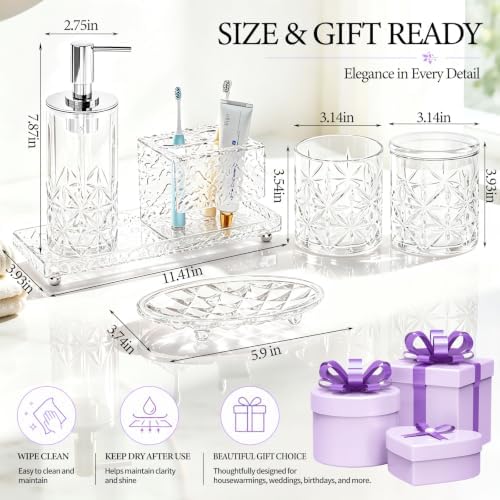 5-Piece Bathroom Accessories Set, Glass Soap Dispenser & Vanity Containers with Acrylic Toothbrush Holder and Tray - Image 3