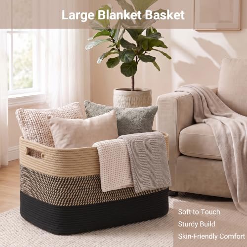 Large Laundry Basket/Hamper, 22"x17"x12", Jute/Black - Image 3