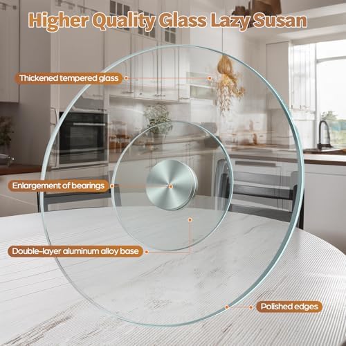 39" Glass Lazy Susan for Dining Table - Tempered Glass Round Clear Tabletop Large Rotating Tray, Silent & Smooth Spin (39inch/100cm) - Image 2