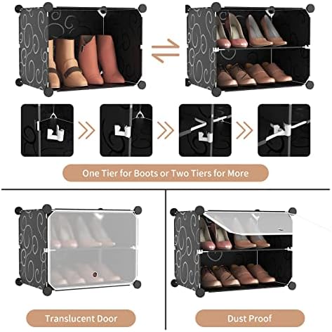 ROJASOP Portable Shoe Rack Organizer 6-Tier Shoe Cabinet 24-Pair Shoe Organizer Shoe Storage Expandable Free Standing Stackable Space Shoe Rack with 2 Exclusive Versatile Hooks for Bedroom Black - Image 4