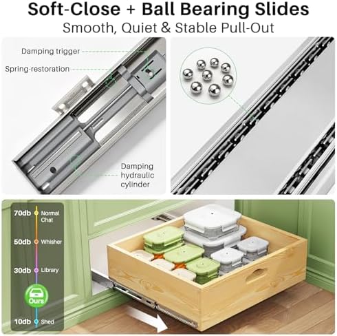 Pull Out Cabinet Organizer, Soft Close Slide Out Solid Wooden Drawers(17"W X 21"D x 6.2''H), Heavy Duty Full-extension Roll Out Shelves for Kitchen Cabinets,Pantry & Closet Organizers and Storage - Image 5