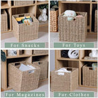 10.5 x 10.5in Cube Seagrass Storage Baskets, Foldable Square Wicker Storage Baskets for Shelves Set of 3, Large Cubby Rattan Basket, Collapsible Cube Storage Bins - Image 7