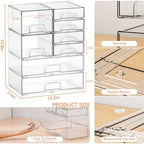 Yieach 8 Pack Clear Stackable Storage Drawers,Acrylic Drawer Organizer for Medicine,Palettes,Hair Accessories and Makeup Organizer,Plastic Drawers for Cabinet,Office,Desk,Bathroom Storage Containers - Image 3