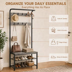 Simple Deluxe 4-in-1 Hall Tree with Bench and Shoe Storage, Entryway Coat Rack with 10 Hooks, Freestanding Mudroom Organizer with 2-Tier Shoe Rack for Entryway Bedroom Foyer, Grey - Image 6
