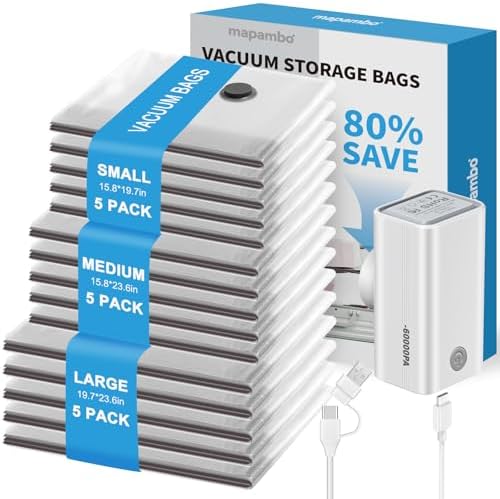15 Pack Vacuum Bags for Travel with Pump, Vacuum Seal Bags for Clothing by Mapambo