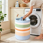 Large Laundry Basket, Laundry Hamper with Leather Handles, 60L Woven Dirty Clothes Hamper, Rope Hampers for Bedroom, Barthroom, Rainbow - Image 2