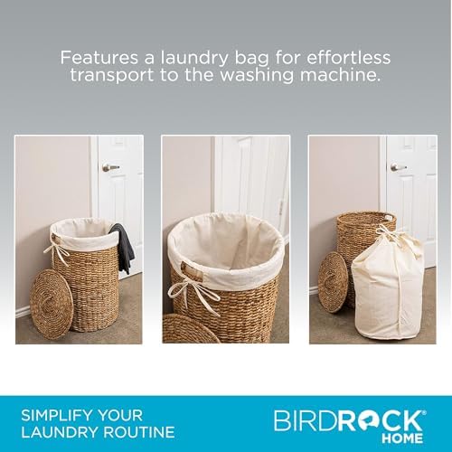 BIRDROCK HOME Round Laundry Hamper with Lid and Liner, Natural, 14.5”x26.5” - Image 4