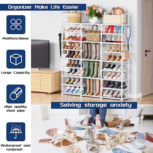 Mavivegue 9 Tiers Shoe Rack Tall Shoe Organizer Shoe Storage 50-55 Pairs Vertical Shoe Shelf Large Shoe Rack Organizer Stackable Shoe Racks for Entryway, Closet, Garage, Bedroom,Cloakroom - White - Image 4