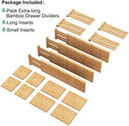 4.4" High Bamboo Drawer Dividers with Inserts, Kitchen Adjustable Drawer Organizers, Expandable Organization for Home, Office, Dressers, and Bathroom, 4 Divider with 8 Insert - Image 6