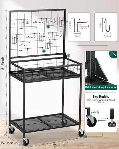 AHOWPD Grid Wall Panels Display Cart - Rolling Heavy Duty Metal Wire Grid Wall Display Stand Rack with 10 Hooks & 10 S Hooks for Craft Shows, Retail Art Fair and Flea Market (Black Cart, 1 pc) - Image 2