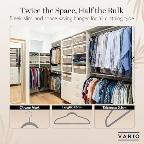 50-Pack Velvet Hangers – Heavy Duty, Non-Slip Clothes Hangers with Chrome Hooks | Slim & Space-Saving Design for Coats, Suits & Plus Size Tops (Grey) - Image 3