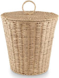 84ECO 3 Gallon Natural Woven Paper Trash Can with Lid and Liner for Bathroom by 84ECO