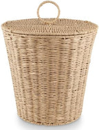 84ECO 3 Gallon Natural Woven Paper Trash Can with Lid and Liner for Bathroom by 84ECO