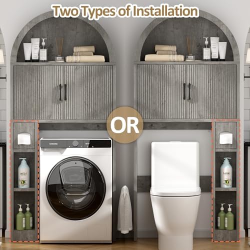 Spurgehom Over Toilet Storage Cabinet, Bathroom Arch Organizer, Grey - Image 5