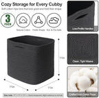 11x11x11 Cube Storage Bin - 3 Pack Woven Storage Cubes Organizer, 11 Inch Black Cotton Rope Baskets for Organizing, Square Baskets for Shelves, Nursery Closet Bins, Cubby Toy Box Organizer - Image 2