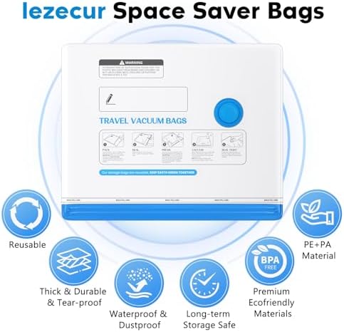 18 Pack Vacuum Storage Bags for Travel with Rechargeable Cordless Pump, Space Saver Bags for Clothes, Compression Packing Bags for Luggage and Suitcase - Image 6
