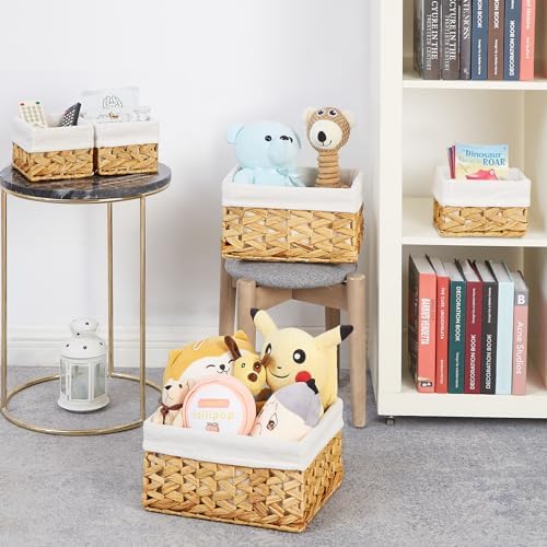 Vagusicc Wicker Storage Basket, 5 Pack Baskets for Organizing, Water Hyacinth Storage Baskets, Rectangular Wicker Baskets for Storage Shelves, Cube Storage Bins For Closet/Clothes/Dresser - Image 4