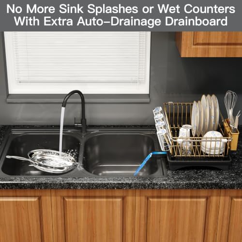 MAJALiS Gold Expandable Dish Drying Rack Over Sink with Extra Drainboard - Image 4