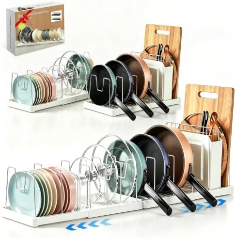 Expandable Pot and Pan Organizer Under Cabinet with 12 Adjustable Dividers by Tenlary