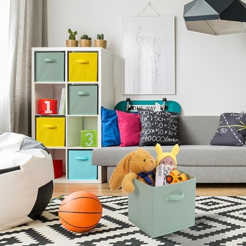 Stero 13x13x13 Inch Fabric Storage Bins 6 Pack Fun Colored Storage Cubes with Handles Foldable Cube Baskets for Home, Kids, Closet and Toys Organizer, Cyan, Green, Yellow - Image 6