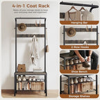 Hall Tree with Bench and Shoe Storage, 4-in-1 Entryway Organizer with 10 Hooks and Storage Shelf,Coat Rack Freestanding with 2-Tier Storage Shelf for Living Room, Bedroom Gray - Image 4