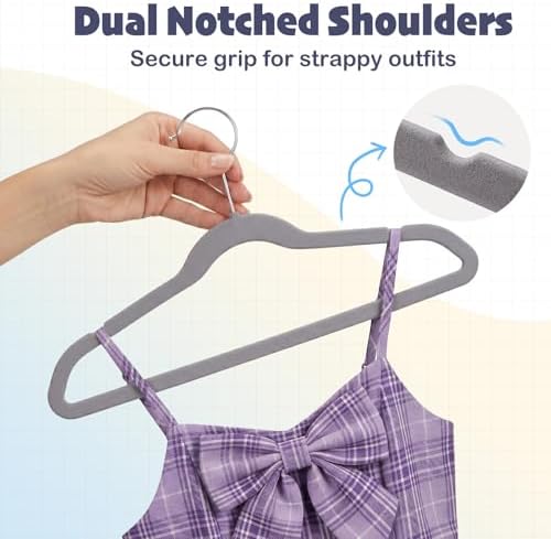 HOUSE DAY 14 Inch Kids Velvet Hangers 50 Pack, Durable Big Kid Hanger Grey - Image 6